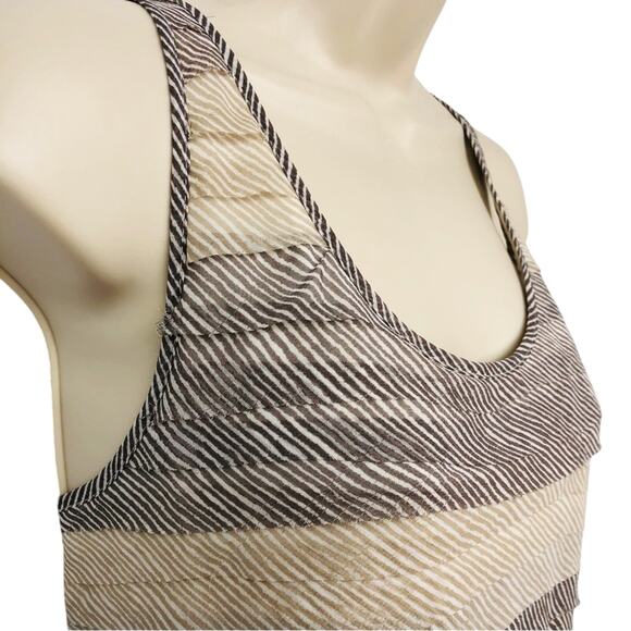 NWT Ann Taylor Loft Buttons Ruffle Front Tank Top Tan Cream Stripe Scoop Neck - Picture 4 of 16